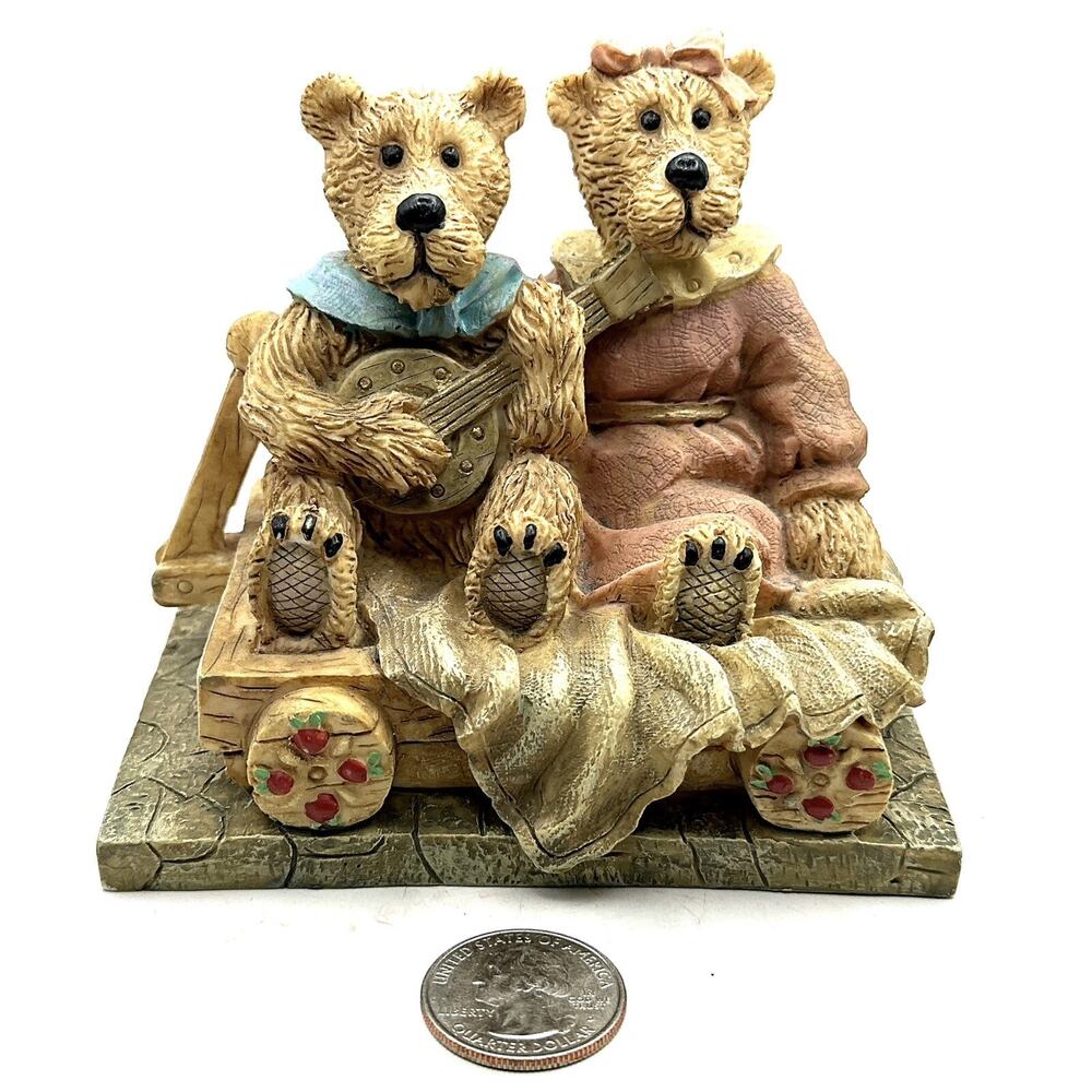 Vintage Bear Couple On Wagon With Banjo 4x4x3” - Picture 4 of 8